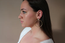 Load image into Gallery viewer, Lita Hammered Hoops // Peach Moonstone