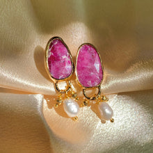Load image into Gallery viewer, Raw Ruby and Pearl Earrings
