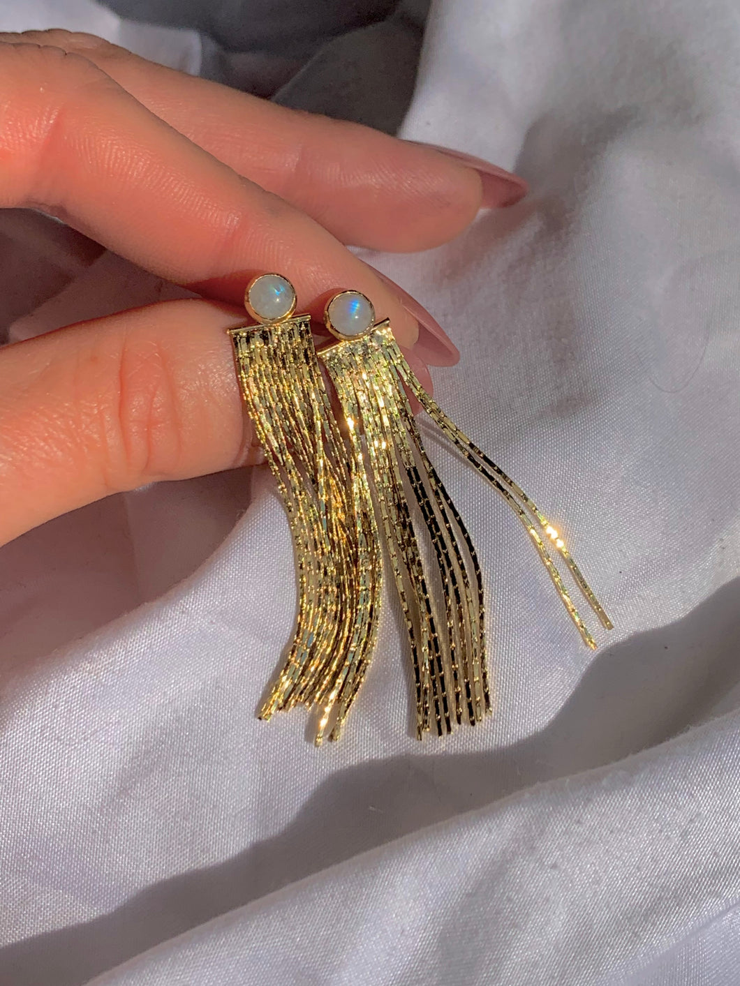 FRINGE EAR JACKETS // Rainbow moonstone