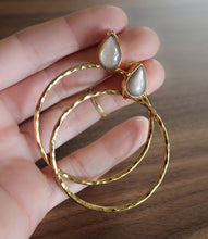 Load image into Gallery viewer, Hammered Hoops // Peach Moonstone
